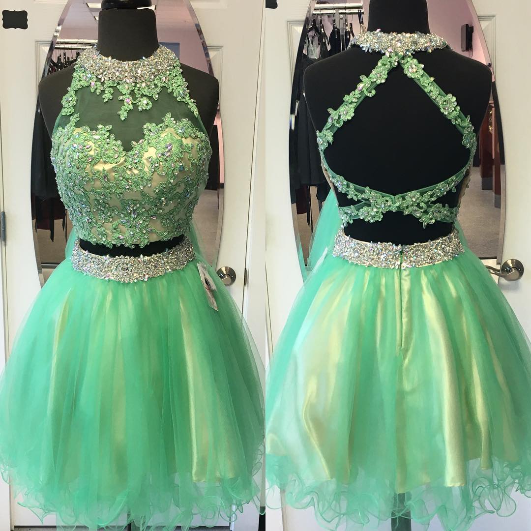 Prom Dresses,evening Dress,homecoming Dresses,two Piece Homecoming Dresses,short Prom Dresses,semi Formal Dress,green Cocktail Dress