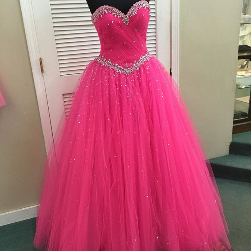 Prom Dresses,evening Dress, Prom Dress,modest Prom Dress,pink Organza Ball Gowns Quinceanera Dresses With Crystal Beaded Sweetheart 2017 Design