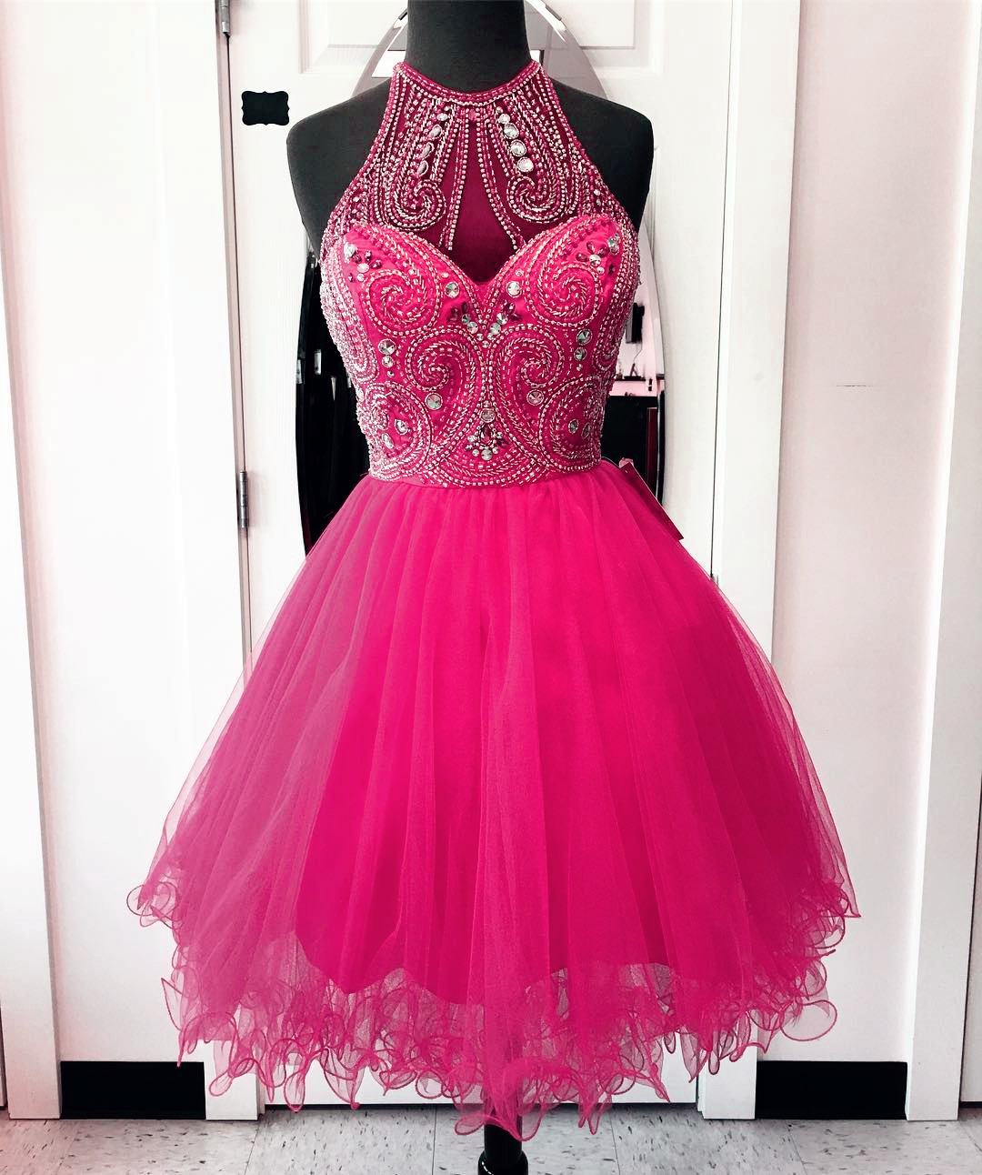 Prom Dresses,homecoming Dresses,high Neck Homecoming Dresses, Pink Prom Dresses,chic Party Dress,women's Cocktail Dress