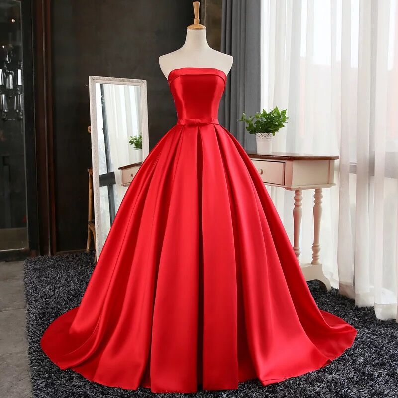 Prom Dresses,evening Dress, Prom Dress,modest Prom Dress,red Satin Ball Gowns Prom Evening Dresses 2017 Strapless Formal Dress