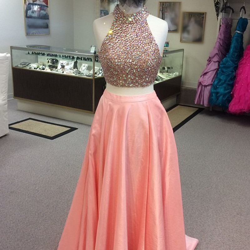 Prom Dresses,evening Dress, Prom Dress,modest Prom Dress,long Satin Dress,coral Prom Dresses,two Piece Prom Dresses,sexy Prom Gowns 2017