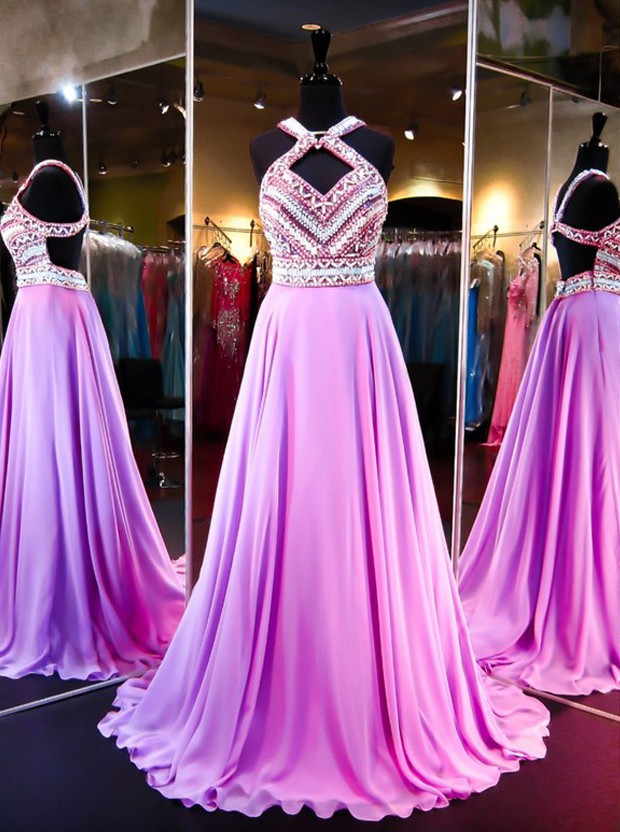 Prom Dresses,evening Dress,pretty Fashion Prom Dresses,backless Evening Party Gown,chiffon Beading Prom Dresses,floor-length Evening Dresses