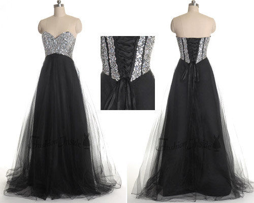 Prom Dresses,evening Dress,black Prom Dresses,glamorous Sweetheart Sleeveless Tulle Prom Dress With Sequins