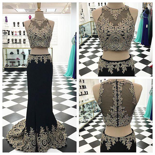 Prom Dresses,evening Dress,long Two Pieces Prom Dress, Mermaid Prom Dresses, 2017 Formal Evening Gown, Applique Prom Dress,charming Evening Gown