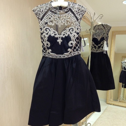 Beaded Navy Blue High Neck Open Back Taffeta Homecoming Dress Beautiful Prom Gown,cocktail Dress,homecoming Dresses