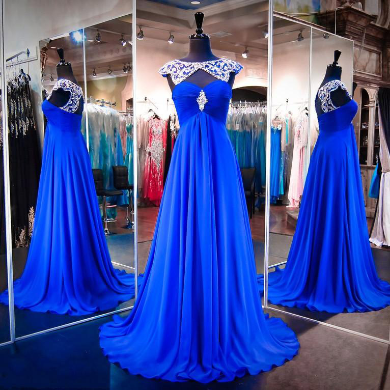 Prom Dresses,evening Dress,royal Blue Prom Dresses,royal Blue Prom Dress,silver Beaded Formal Gown,beadings Prom Dresses,evening Gowns,chiffon