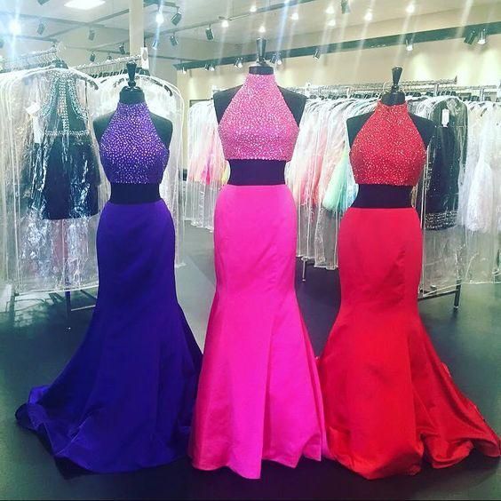 Prom Dresses,evening Dress,2 Piece Prom Gown,two Piece Prom Dresses,red Evening Gowns,2 Pieces Party Dresses,evening Gowns,sparkle Formal