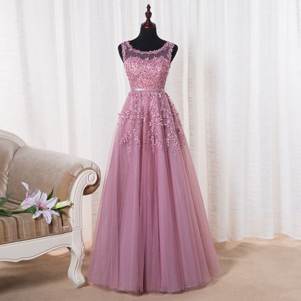Prom Dresses,evening Dress, Prom Dress,a-line Pink Tulle Lace Long Prom Dress,formal Dress,party Gown