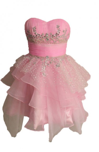 Homecoming Dresses,cute A-line Strapless Short Tulle Pink Homecoming Dress
