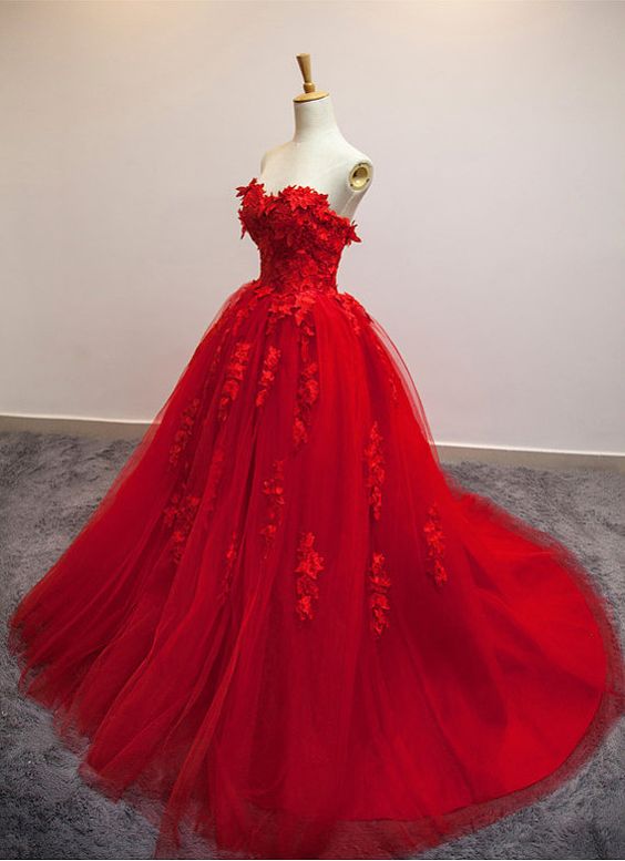 Prom Dresses,evening Dress,red Prom Dresses,ball Gown Prom Dress,red Prom Gown,tulle Prom Gowns,elegant Evening Dress,modest Evening Gowns,simple