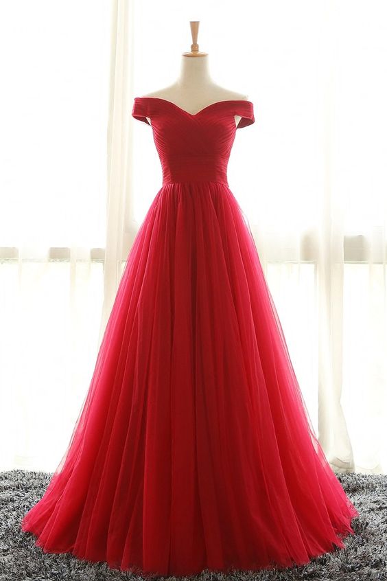 Prom Dresses,evening Dress,red Prom Dresses,a Line Prom Dress,tulle Prom Dress,off The Shoulder Prom Dresses,formal Gown,sexy Evening Gowns,red