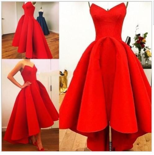 Prom Dresses,Evening Dress,High Low Prom Dresses,Red Prom Gown,Vintage Prom Gowns,Elegant Evening Dress,Cheap Evening Gowns,Simple Party Gowns,Modest Prom Dress