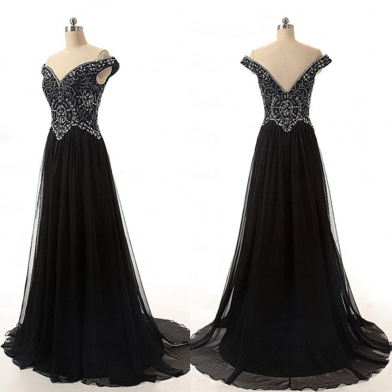 Prom Dresses,evening Dress,party Dresses,charming Prom Dress,off Shoulder Prom Dress,black Evening Dress,beading Evening Gown