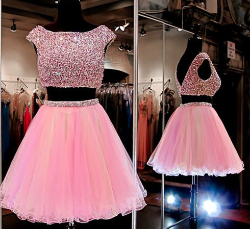 Homecoming Dresses,pink Homecoming Dress,2 Piece Homecoming Dresses,beading Homecoming Gowns,short Prom Gown,sweet 16 Dress,bling Homecoming