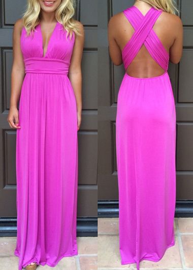 hot pink simple prom dress