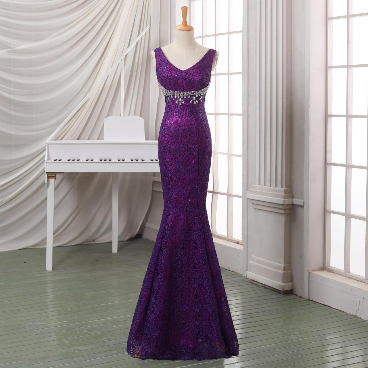 Prom Dresses,evening Dress,party Dresses,purple Mermaid Evening Dress,formal Dress,v Neck Slim Line Lace Long Formal Evening Dress,pageant Dress