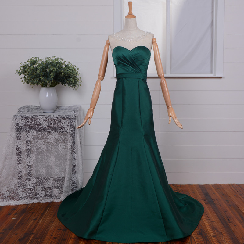 Emerald Green Strapless Sweetheart Ruched Long Mermaid Prom Dress, Evening Dress