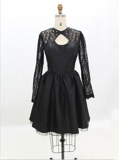 Handmade Black Homecoming Dress,taffeta Long-sleeve Dresses,homecoming Dresses
