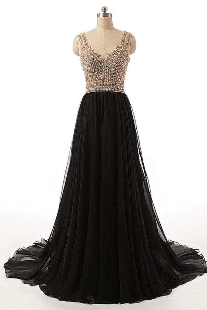 Sexy See Through Beaded Evening Prom Dresses, Black Long Party Prom Dress, Custom Long Prom Dresses, Formal Prom Dresses