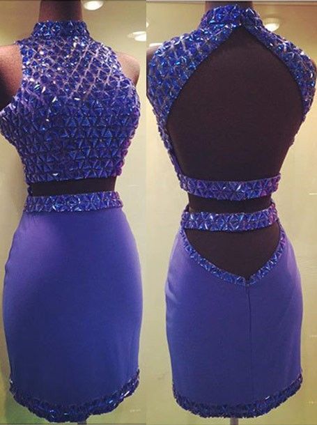 Sexy 2 Pieces Homecoming Dress, Blue Open Back Homecoming Dress, Short Homecoming Dresses, Homecoming Dresses, Short Prom Dresses
