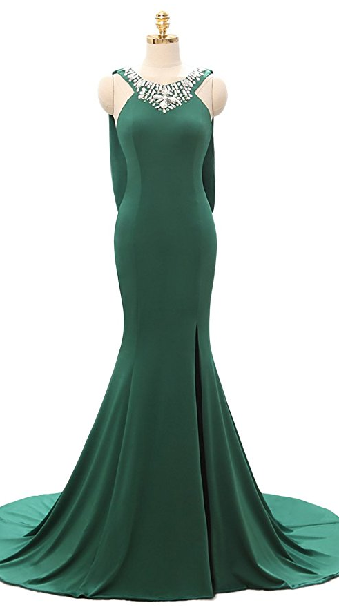 2017 A Line Train Emerald Homecoming Dresses Side Split Long Prom Gowns