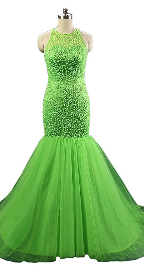 Beaded Patterns Prom Dresses Open Back Organza Long Evening Gowns