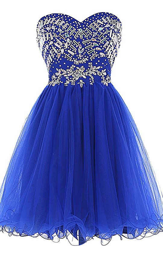 Beaded Embellished Royal Blue Sweetheart Short Tulle Wedding Guest Dress