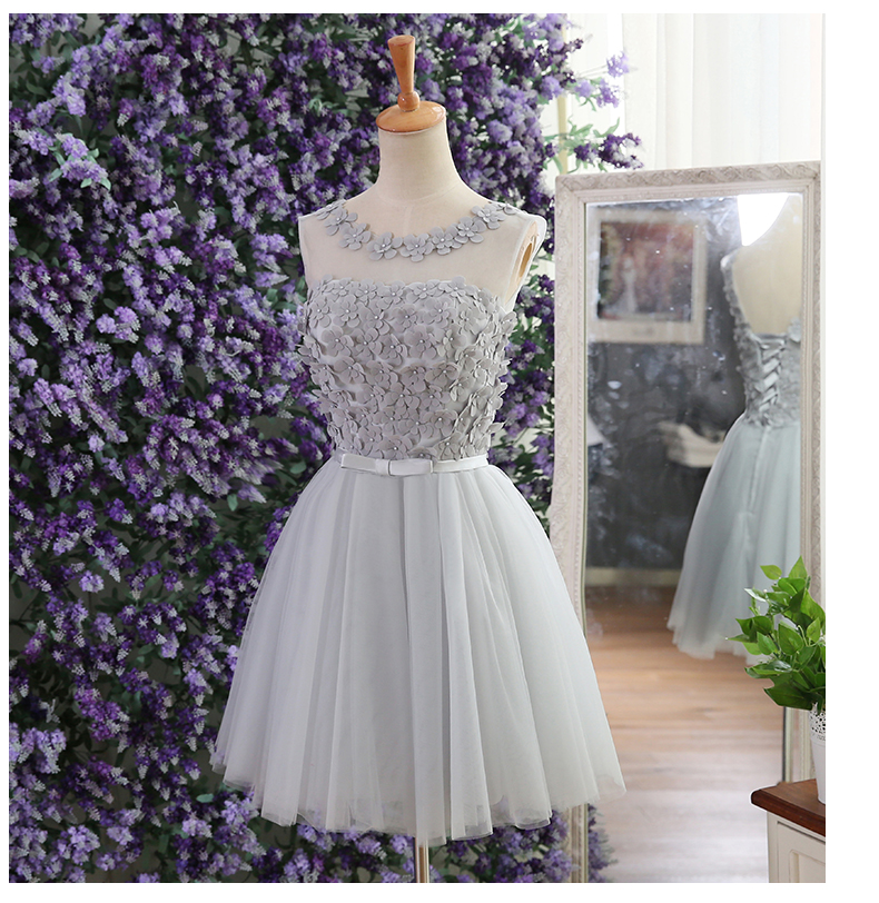 Elegant Gray Prom Dresses,tulle Flower Beaded Prom Dresses,short Prom Dresses,short A-line Prom Dresses,party Evening Gown Custom