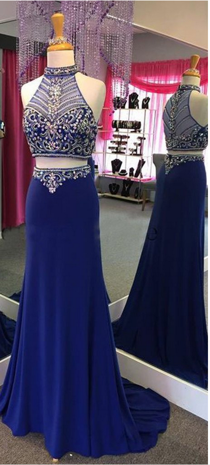 Two Pieces Royal Blue Prom Dress,long Prom Dresses,charming Prom Dresses,evening Dress Prom Gowns