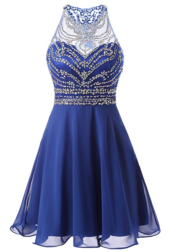 Short A Line Chiffon Blue Prom Dresses