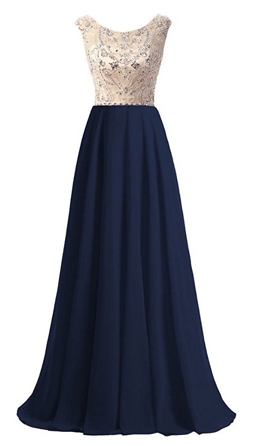 Women's A-line Scoop Neck Floor Length Chiffon Prom Dress With Beading