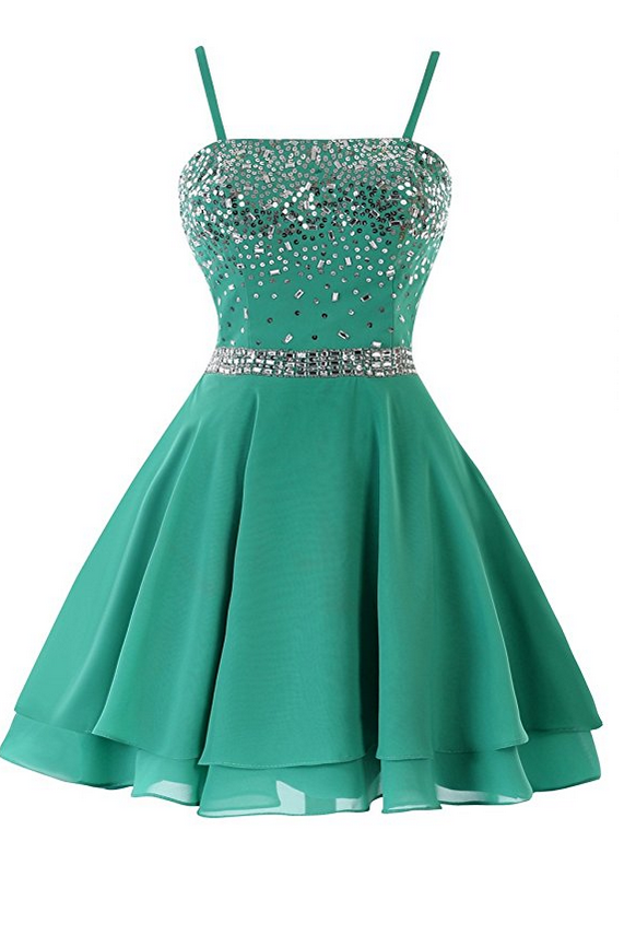 Sequined Spaghetti Strap Short Homecoming Prom Dresses