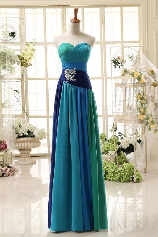 Custom Made Sweetheart Neckline Chiffon Jewel-embellished Long Evening Dress, Prom Dresses, Wedding Dresses