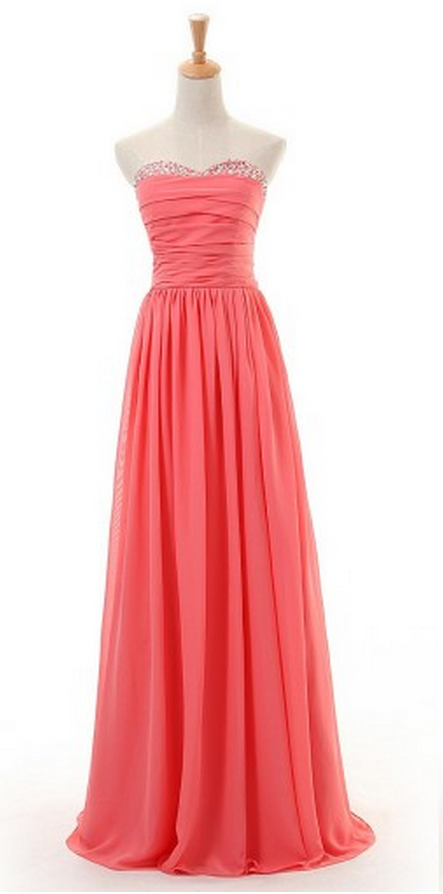 Watermelon Prom Dress, Party Prom Dress, Sweetheart Prom Dress, Chiffon Prom Dress, Prom Dress, Long Bridesmaid Dress