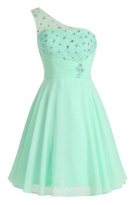 High School Graduation Gowns Curto One Shoulder Mint Green Prom Homecoming Dresses Short