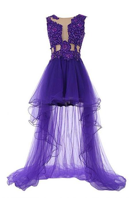 High Low Prom Dress De Gala Curto Sexy See-through Purple Homecoming Cocktail Dresses