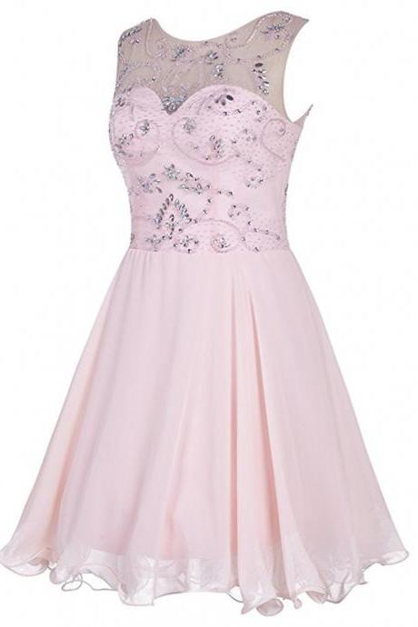 Short Pink Sweet Cap Sleeve Prom Dresses Homecoming Dress For