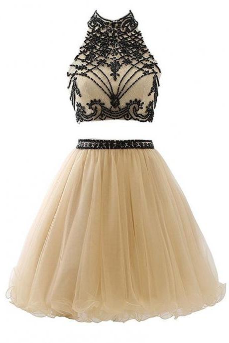 Short Dresses For Graduation Para Formatura Champagne Two Piece Homecoming Dresses