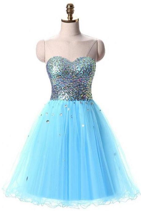 Dress Vestido Curto De Anos Crystals Blue Tulle Sweet 16 Dresses Homecoming Short