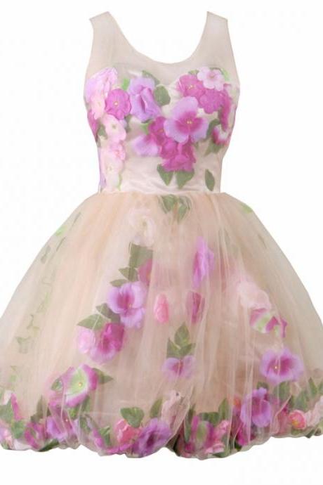 Colorful Homecoming Dresses Keyhole Back Short Graduation Dresses Flowers Prom Evening Party Real Vestidos