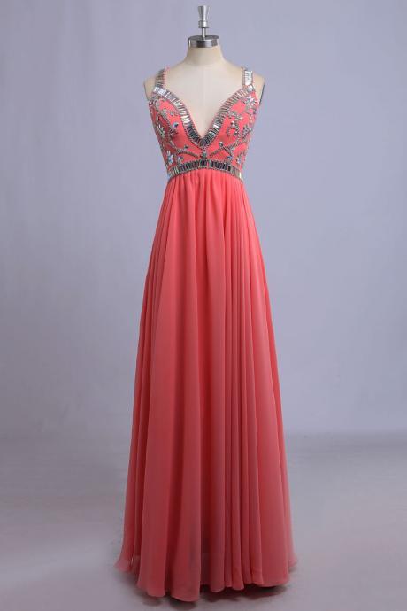 Longo Robe De Soiree Elegant Real Photo Bling Beads Crystal Criss-cross Back Evening Dresses Red