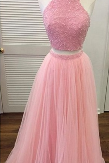 Lovely 2 Piece Prom Dresses, Beading Crystal Prom Dresses