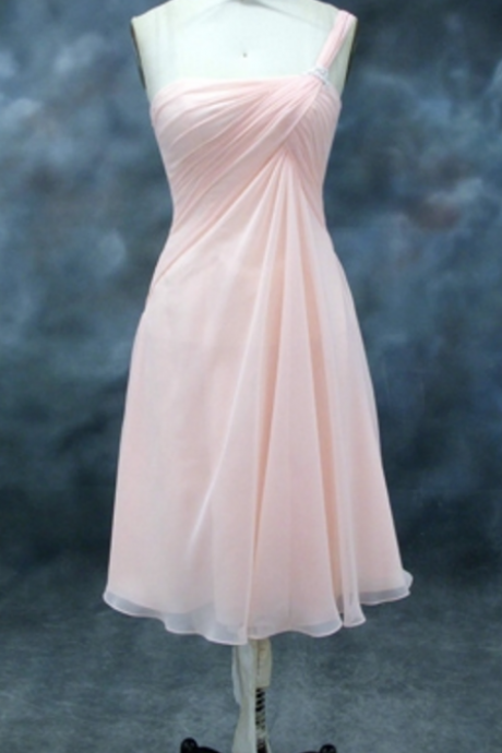 Pink One Shoulder Ruched A-line One-shoulder Short Bridesmaid Dresses
