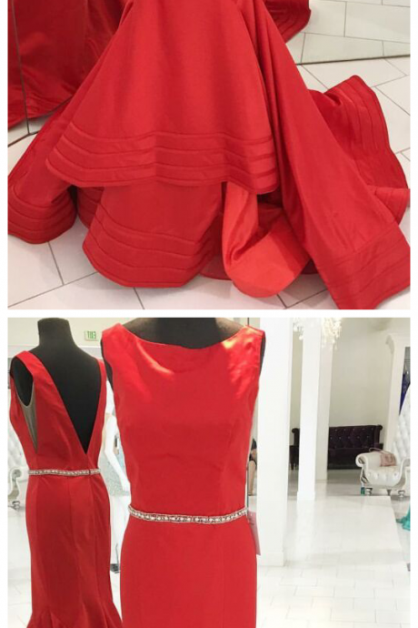 Red Sweetheart Sheath Slit Prom Dress,sheer Back Evening Gown With Prom Dresses