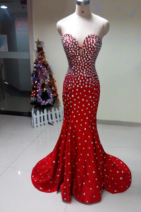 Evening Dresses Robe De Soiree Strass Red Mermaid Dress Evening Formal Gowns