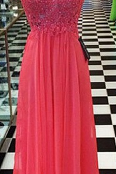 Custom Halter Watermelon Pink Prom Dress, Long Prom Dresses, Backless Prom Dress, Chiffon Prom Gowns, Prom Dress Pink, Pink Formal Evening Dress,