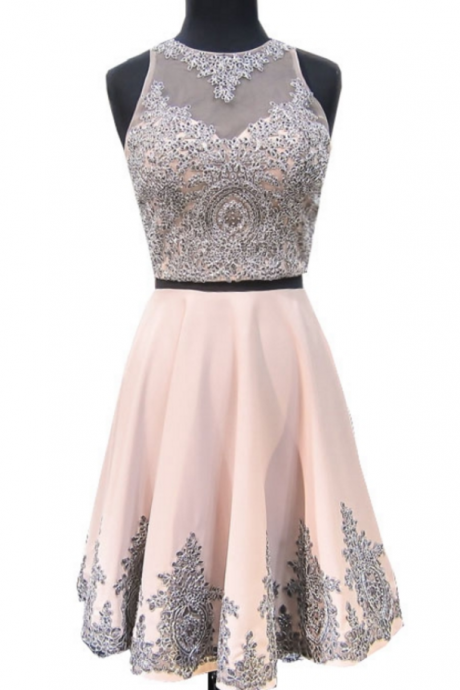 Sweet 8th Grade Prom Dress A-line Scoop Neckline Beaded Lace Short Two Piece Sweet 16 Homecoming Dresses