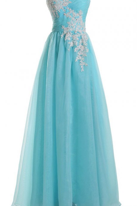 Elegant Appliques Tiffany Blue Organza Prom Dresses,sweetheart Neck Sleeveless Floor Length Party Gowns