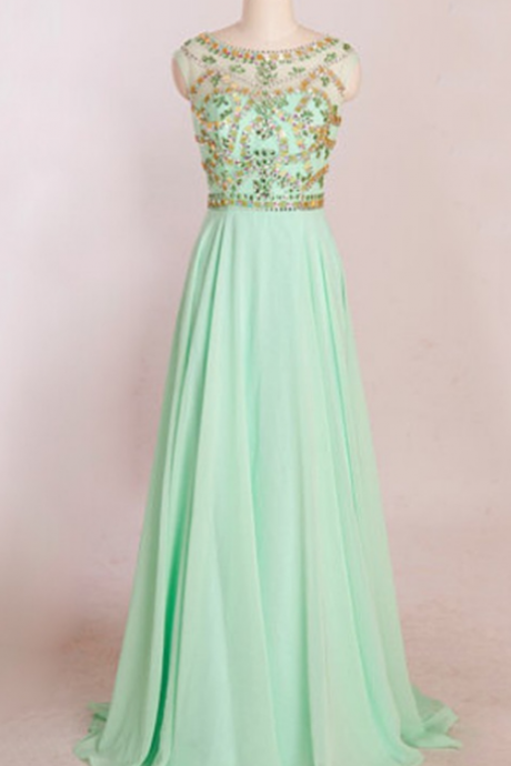 Mint Prom Dresses,backless Prom Dress,beading Prom Dress,open Back Prom Dress,chiffon Prom Dress,beading Evening Gowns,2017 Prom Gowns For
