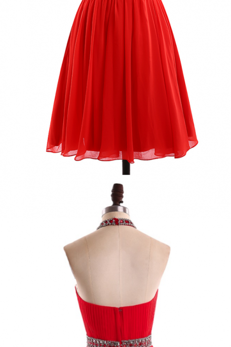 Red Short Cocktail Dresses ,sleeveless A Line Beading Chiffon Above Knee Length Dress